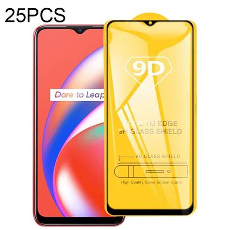 For OPPO Realme C12 25 PCS 9D Full Glue Full Screen Tempered Glass Film