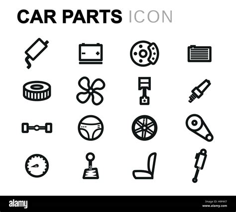 Vector Line Car Parts Icons Set On White Background Stock Vector Image