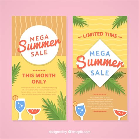 Banners De Venta De Verano Con Elementos De Playa Vector Gratis