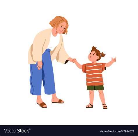 Mother Listening To Girl Kid Telling Pointing Vector Image