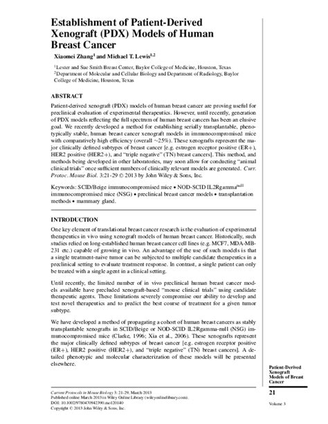 Pdf Establishment Of Patient Derived Xenograft Pdx Models Of Human