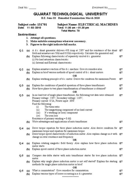 131701-1 Gtu 3rd Sem Paper | PDF | Electric Motor | Electromagnetic ...