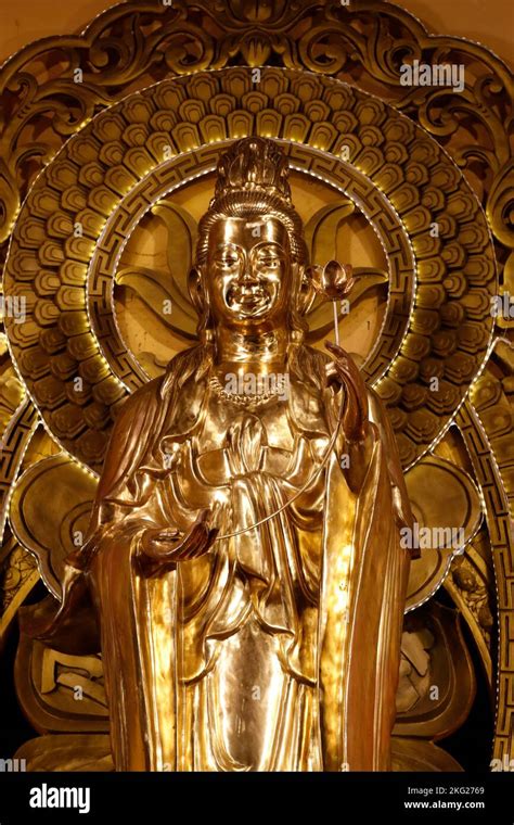 Long Duc Buddhist Temple Main Altar With Buddha Statue Avalokitesvara