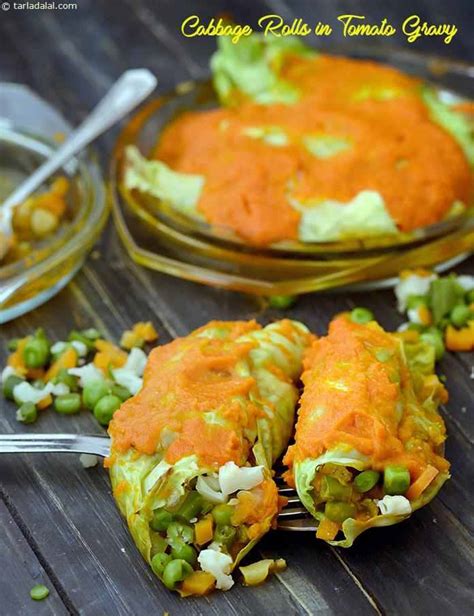 Cabbage Rolls In Tomato Gravy Recipe By Tarla Dalal 1395