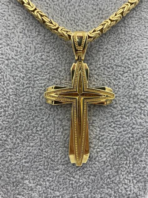 Mens Necklace 14k Gold Cross Pendant For Men Thick Gold Cross Chain