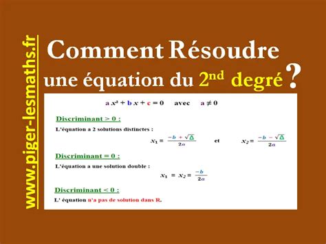 Résoudre une équation du second degré Exercices Piger lesmaths fr