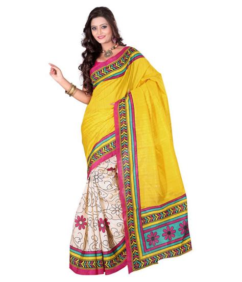 Vimlon Yellow Bhagalpuri Silk Saree Buy Vimlon Yellow Bhagalpuri Silk