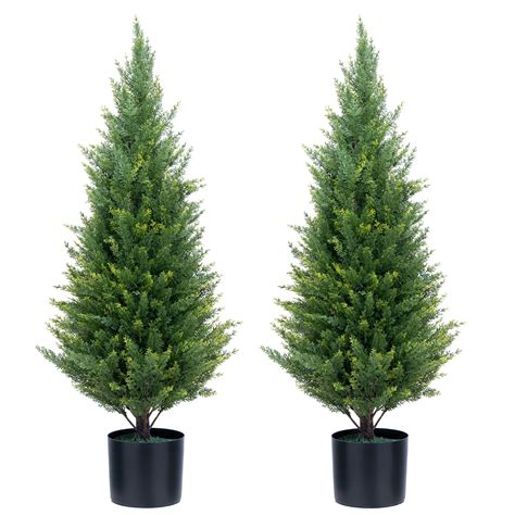 ECOLVANT Two 3 Foot Artificial Cedar Trees Indoor Outdoor UV Rated