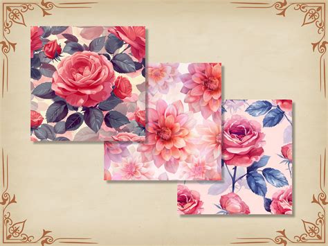 12 Pink Watercolor Floral Printable Paper Seamless Shabby Chic Instant