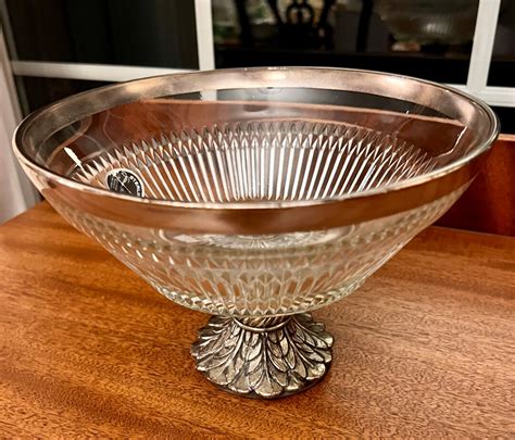 Vintage Cut Glass And Silver Pedestal Fruit Bowl Etsy