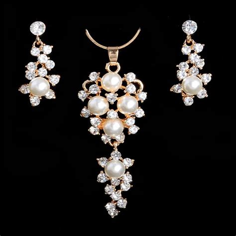 Luxury Pearl Bridal Jewelry Sets Nice Imitation Pearl Rhinestone