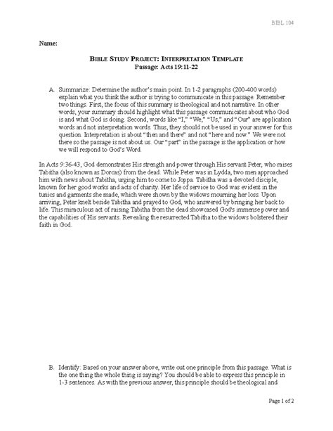 Bible Study Project Interpretation Template BIBL 104 Name BIBLE