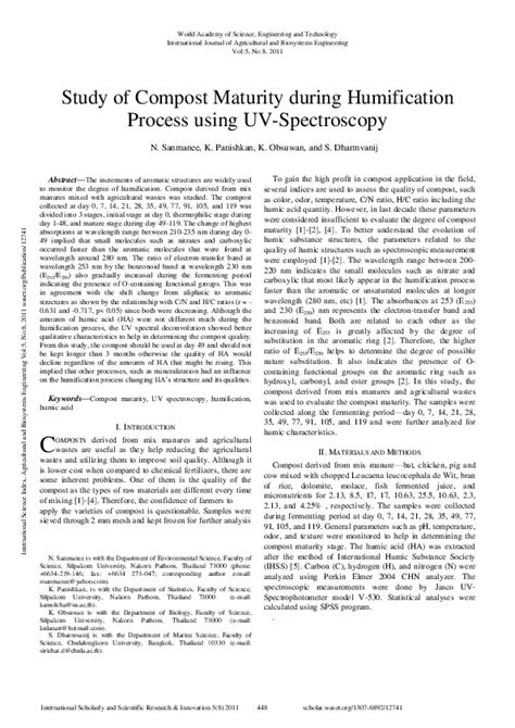 (PDF) Study Of Compost Maturity During Humification Process Using Uv ...