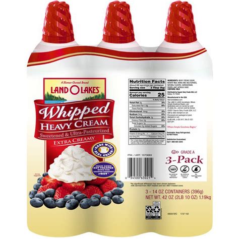 Land O Lakes All Natural Heavy Whipped Cream 3 X 14 Oz Costco Food Database