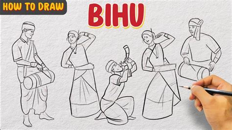 Easy Bihu Drawing Tutorial Rongali Bihu Drawing Bihu Dance