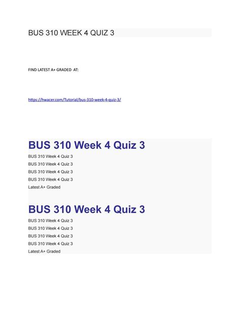 BUS 310 WEEK 4 QUIZ 3 Quiz Bus Tutorial