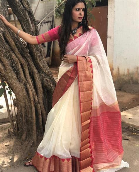 Beautiful Designer White Kota Cotton Saree With Unstitched Etsy In