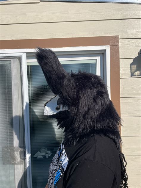 Raptor Dino Mask Fully Furred Fursuit With Ears And Hood Head Only