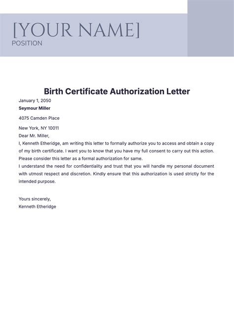 Free Birth Certificate Authorization Letter Template Edit Online And Download