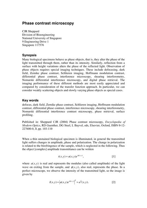 (PDF) Phase contrast microscopy