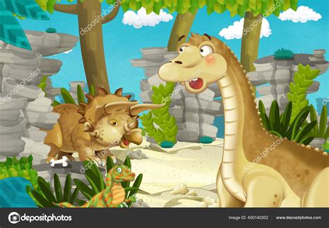 Cartoon Scene Dinosaur Apatosaurus Diplodocus Some Other Dinosaur