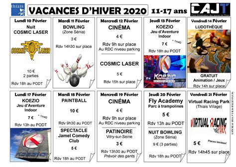 Planning Des Activit S Pour Les Vacances D Hiver Au Cajt Club D