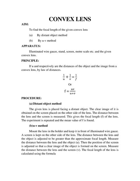 009 Convex Lens Convex Lens Aim To Find The Focal Length Of The Given Convex Lens A By