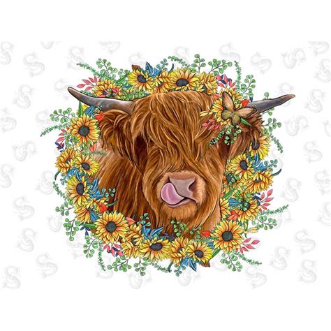 Highland Cow PNG Cow With Sunflowers Png Floral Cow Subl Inspire