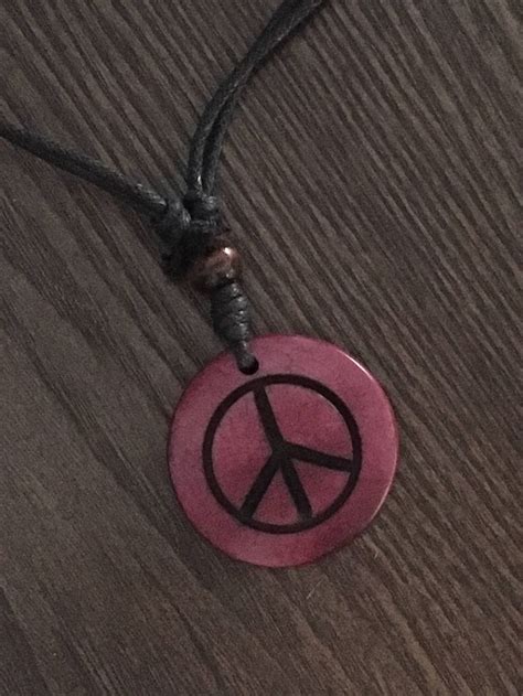 Round Wooden Peace Sign Necklace with Adjustable Leather Cord - Multiple Colors by ...