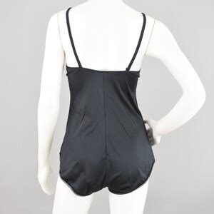 Vintage Black Satin Teddy Lingerie Floral Lace Bodysuit Romper Women S Small Etsy