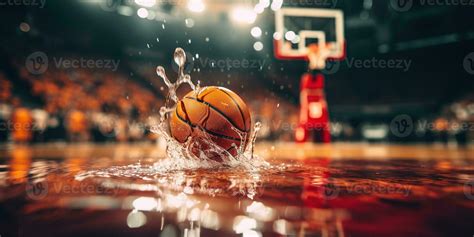 Generative Ai Basketball Ball On The Court With Water Splash And