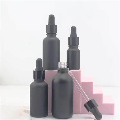 30ml Matte Black Essential Oil Serum Frosted Black Glass Dropper Bottle