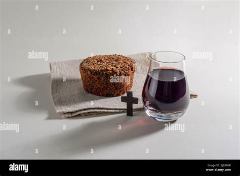 The Feast Of Corpus Christi Concept Bread And Red Wine Symbols Of