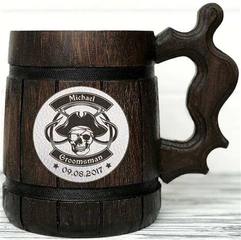 Personalized Pirate Wooden Mug Groomsmen Pirate Mug Skull Pirate Party T Wood