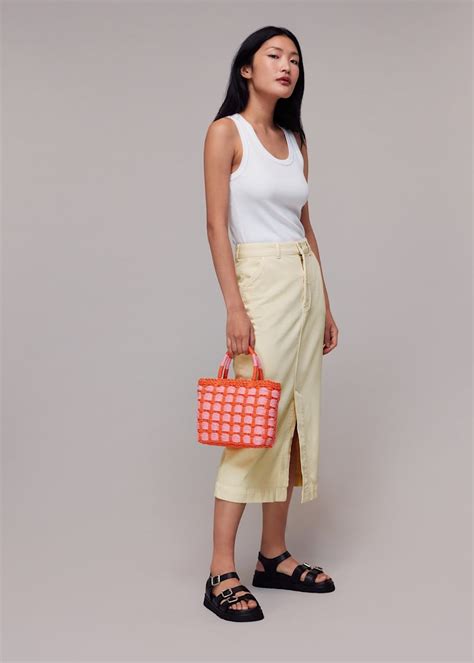 Ivorymulti Flo Denim Midi Skirt Whistles Whistles Uk