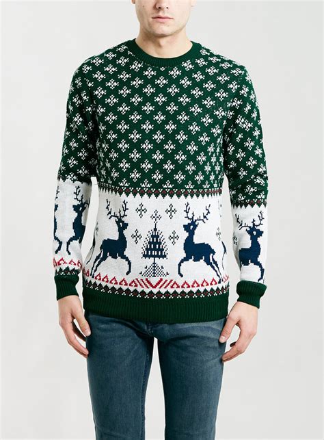 Topman Green Reindeer Christmas Sweater, $55 | Topman | Lookastic