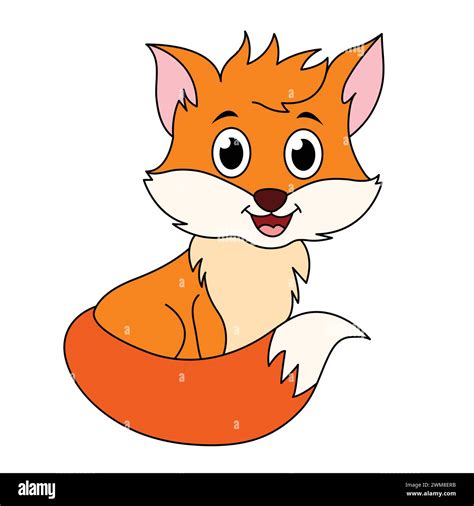 Cute Fox Cartoon Sitting Kawaii Fox Cub Illustration For Children