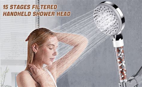 Filtered Shower Head With Handheld High Pressure 5 Spray Modes Showerhead With Water Softener