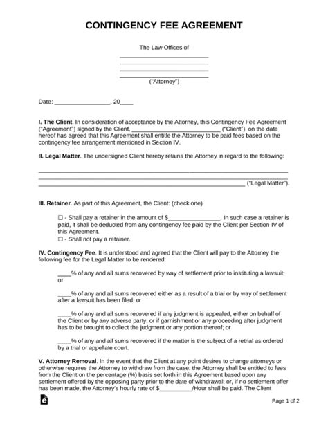 Free Contingency Fee Agreement Template Sample Pdf Word Eforms