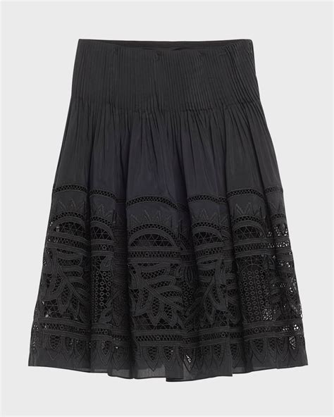 Tayla Pleated Embroidered Midi Skirt Neiman Marcus