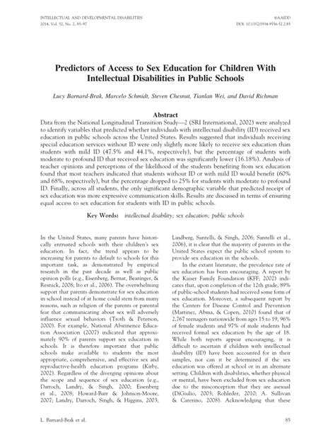 Pdf Predictors Of Access To Sex Education For Adolescents With Intellectual Disabilities In