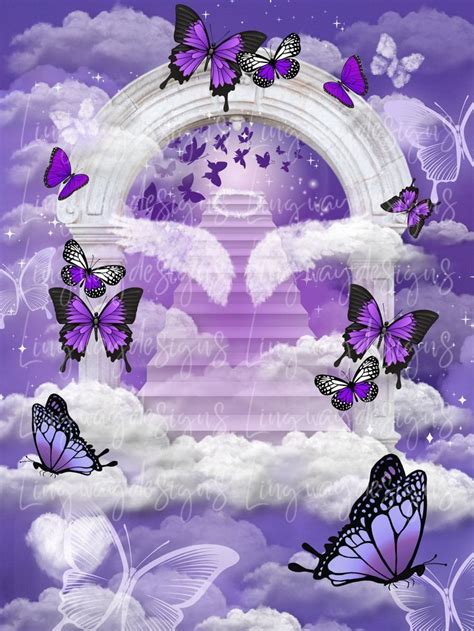 Purple Black Butterflies Heaven Stairway Angel Wings Memorial