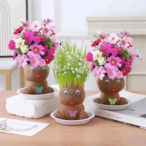 Ryegrass Mini Plant Grass Head Doll Diy Gardening Hobby Craft Decor Indoor Plant Grass Head Doll