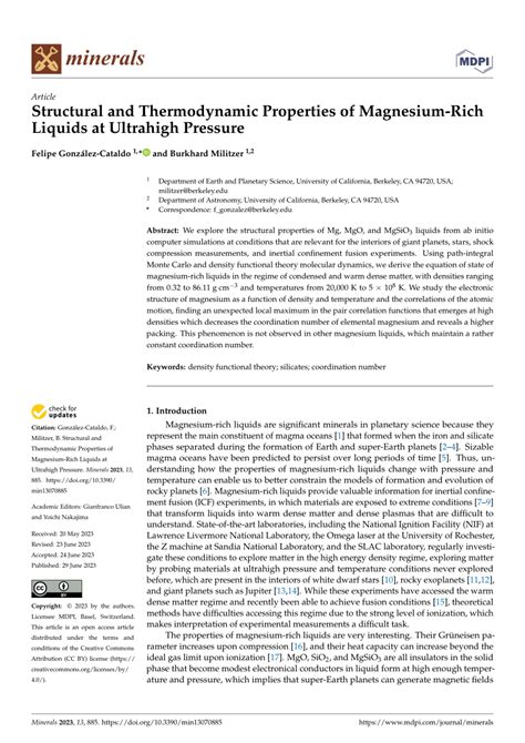 PDF Structural And Thermodynamic Properties Of Magnesium Rich Liquids