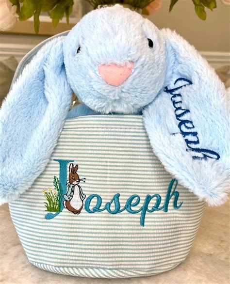 Seersucker Easter Bunny Baskets Personalized Easter Baskets