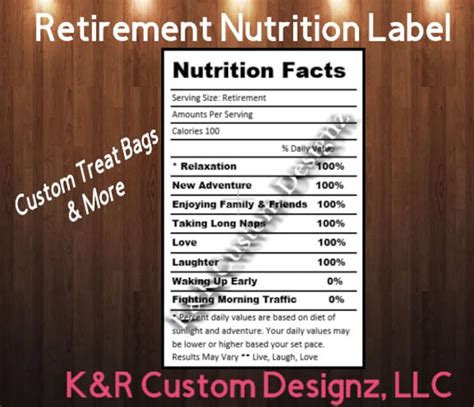 Retirement Nutrition Facts Label For Custom Chip Treat Bags Etsy