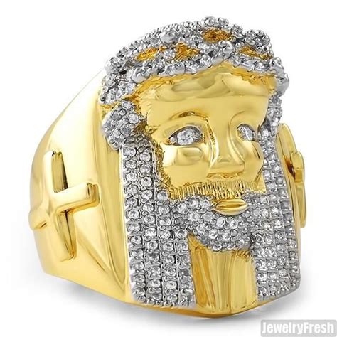 18k Gold Plated Large Jesus Face Ring Jesus Face Mens Stainless