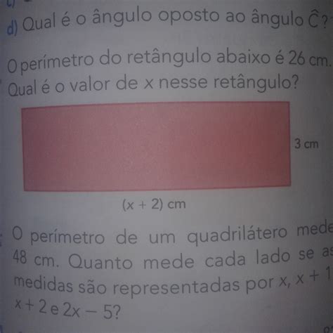 O Perimetro Do Retangulo Abaixo E 26cm Qual E O Valor De X Nesse