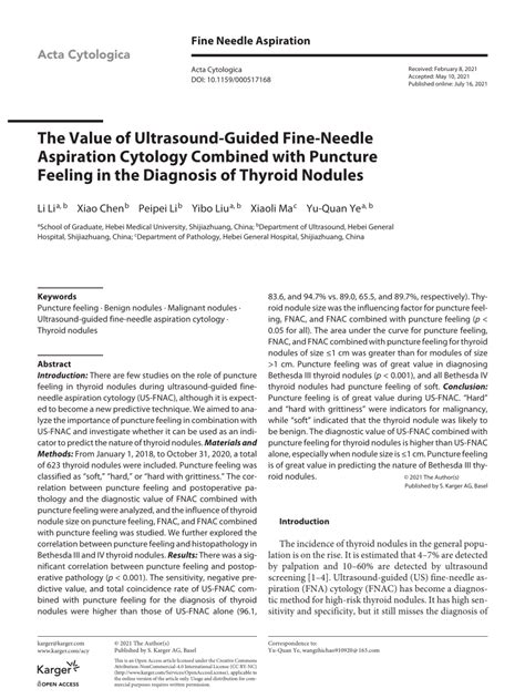 Pdf The Value Of Ultrasound Guided Fine Needle Aspiration Cytology Combined With Puncture