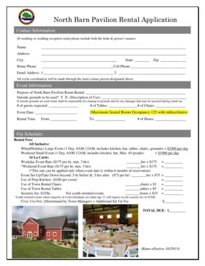 Fillable Online North Barn Pavilion Rental Application Town Of Granby